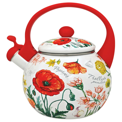 Чайник эмал 2,0л со свистком Алые цветы ТМ Appetite FT7-RF