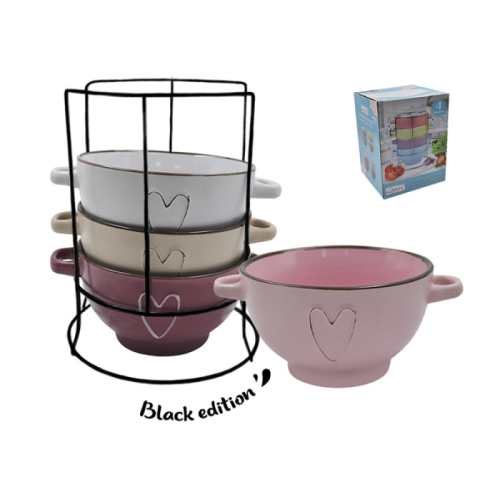 Набор бульонниц Lavenir на м/подст. (4шт.) "Сердце" 630 мл, 14 см, 20812