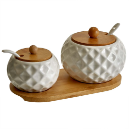 ALPENKOK Набор из 2 банок (250 мл и 450 мл) с ложками на бамбуковой подставке AK5-0010