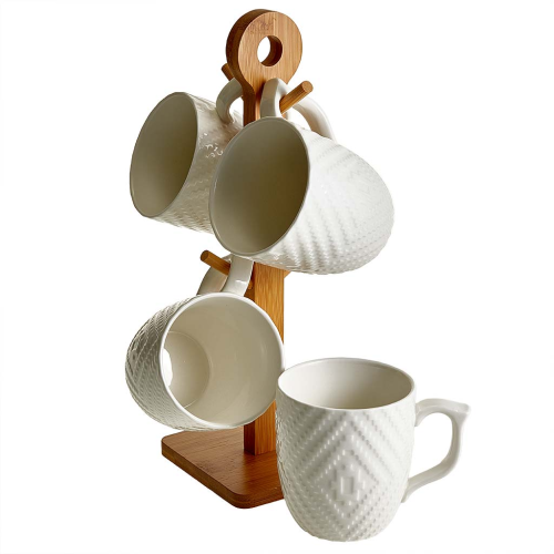 Набор из 4 кружек (360 мл) на бамбуковой подставке AK5-0018