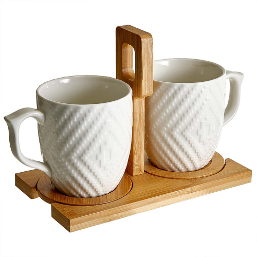 Набор из 2 кружек (360 мл) на бамбуковой подставке AK5-0020