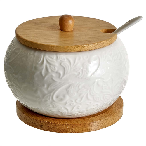 Сахарница (400 мл) с ложкой на бамбуковой подставке AK5-0034