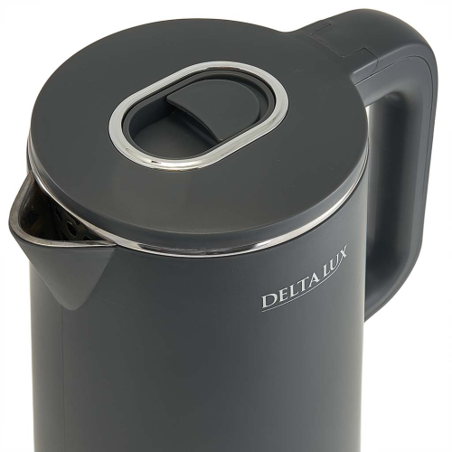 Чайник электрический 2000 Вт, 1,8 л DELTA LUX DE-1023, двойной корпус, LCD дисплей, 5 режимов, серый