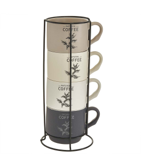 ROSARIO Набор кружек 4 предмета на металлической подставке (350 мл) Natural coffee Ф11-054L/4