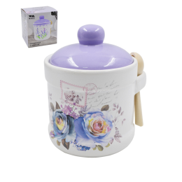 Lavenir Сахарница с ложкой Сиреневый букет 370 мл, 9 см HC205-Р85