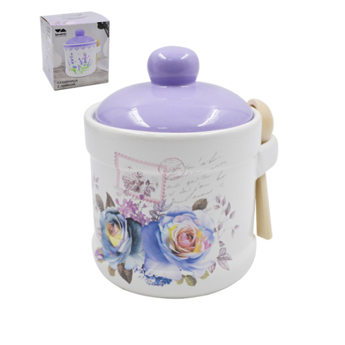 Сахарница Lavenir  "Сиреневый букет" 370 мл, 9 см HC205-Р85 с ложкой доломит
