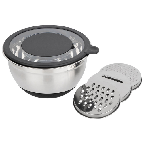 Миска 2,8 л AMARENA из нерж стали с сил антиск. дном с крышкой-тёркой (3 тёрки в комп.) 108277-SK