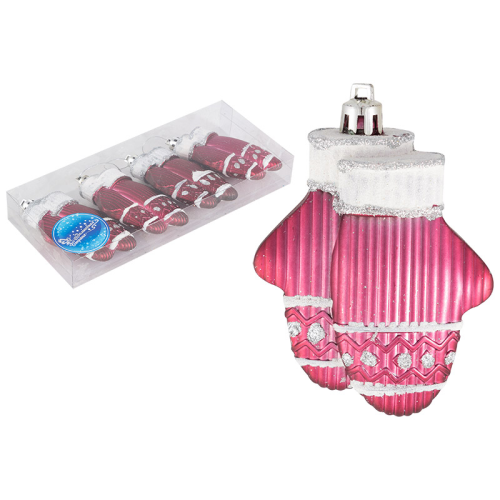 Набор елочных украшений Варежки (4шт) цвет: малиновый 007450-SK