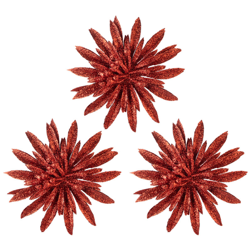 Украшение декоративное Цветы 3 шт цвет красный 110237-SK