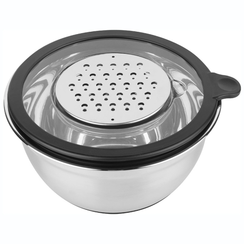 Миска 2,8 л AMARENA из нерж стали с сил антиск. дном с крышкой-тёркой (3 тёрки в комп.) 108277-SK