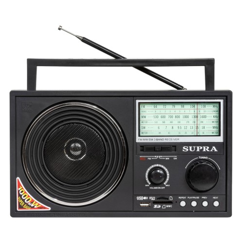 Радиоприемник портативный Supra ST-25U черный USB SD