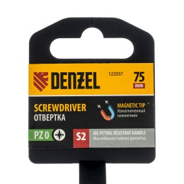 Denzel Отвертка, PZ0x75 мм, S2, 3к рукоятка 122037