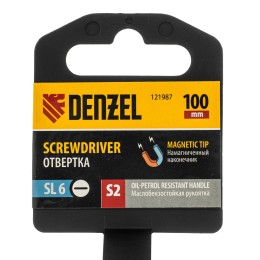 Denzel Отвертка, SL6x100 мм, S2, 3к рукоятка 121987