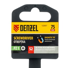 Denzel Отвертка, PZ1x75 мм, S2, 3к рукоятка 122057