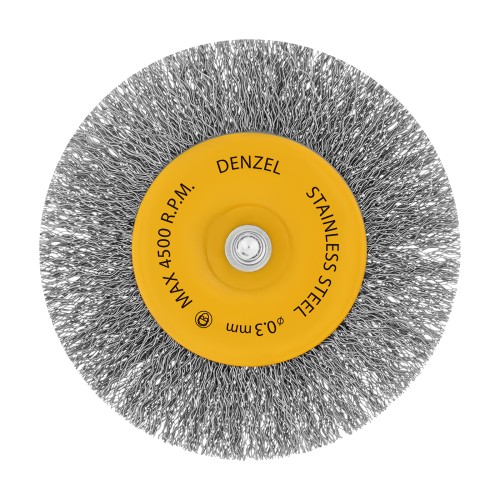 Щетка для дрели 100 мм, Плоская, со шпилькой, нержавеющая витая проволока Denzel 744793