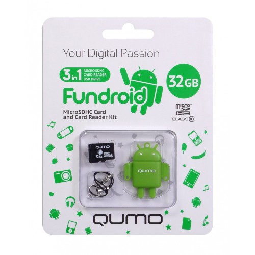 Комплект QUMO для мобильных устройств MicroSD 32GB CL 10 + USB картридер FUNDROID розовый