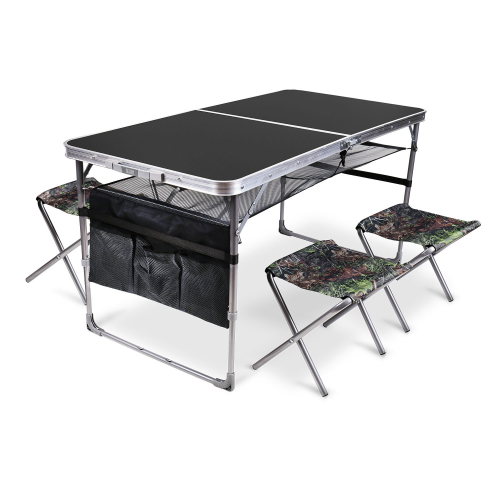 Набор: стол складной + 4 стула дачных складных (ССТ-К3/Ч черный/с дубовыми листьями)