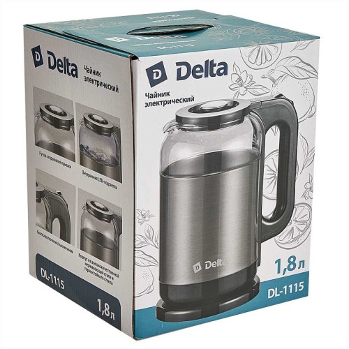 Чайник электрический 1500 Вт, 1,8 л DELTA DL-1115 серый