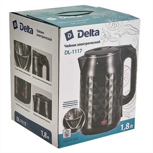 Чайник электрический 1500 Вт, 1,8 л DELTA DL-1117, двойной корпус, черный