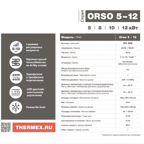 Котел электрический THERMEX Orso 5-12