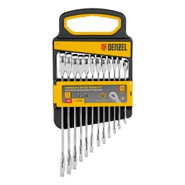 Denzel Набор ключей комбинированных трещоточных 6-19 мм, 12 шт., CrV, матовый хром 14722