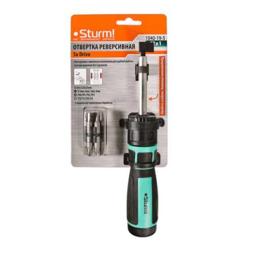 Отвертка реверсивная, 5x Drive, CrV Sturm! 1040-19-5