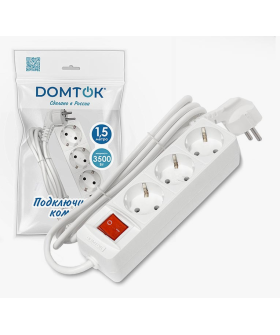 Удлинитель бытовой DOMTOK 3 гнезда, ПВС 3*1, 3,5кВт, с/з, выкл. 1,5м
