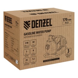 Denzel Мотопомпа бензиновая для чистой воды PX-25, 52 см3, 1, 170 л/мин, глуб 8 м, напор 30 м 99205