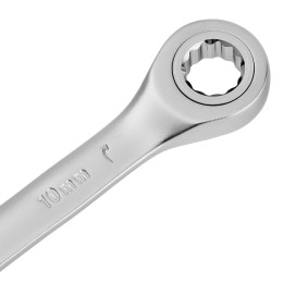 Denzel Ключ комбинированный трещоточный, 10 мм, CrV, матовый хром 14704