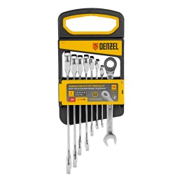 Denzel Набор ключей комбинированных трещоточных 6-19 мм, 8 шт., CrV, матовый хром 14721
