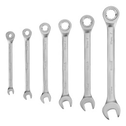 Denzel Набор ключей комбинированных трещоточных 6-17 мм, 6 шт., CrV, матовый хром 14720