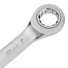 Denzel Ключ комбинированный трещоточный, 18 мм, CrV, матовый хром  14712