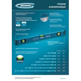 Gross Уровень алюминиевый, магнит., фрезерованный, 2 глазка, 0,5 мм/м, 400 мм 33650
