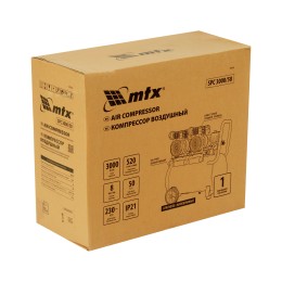 Matrix Компрессор безмасляный малошумный SPC 3000/50, 3000 Вт, ресивер 50 л, 520 л/мин 58140