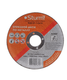 Sturm! Диск отрезной по металлу, АРМИРОВАННЫЙ, размер 115x1.2x22.23 9020-07-115x12