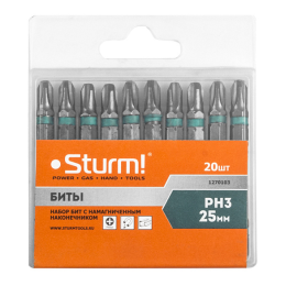 Sturm Биты PH3x25мм,сталь S2, С МАГНИТН. НАКОНЕЧНИКОМ,20 шт. В пластик.кейсе 1270103