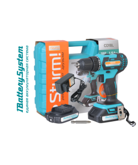 Sturm Дрель аккумуляторная 18В, 1BatterySystem, 27Нм, 2x1.5Ач, кейс CD18L