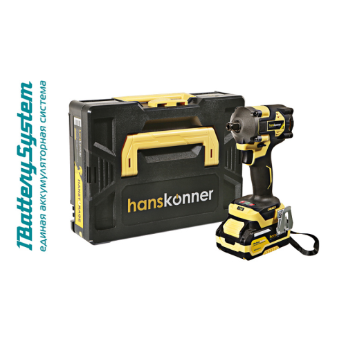 Гайковерт ударн б/щ Hanskonner PLATINUM,18В,1BatterySystem,420Нм,1/2",1x4Ач,кейс HS HCD20420BLC