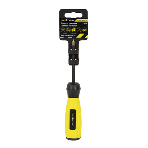 Отвертка крестовая 1x75 АЛМАЗН. НАКОНЕЧ, твердость 59 HRC, S2, Hanskonner HK1040-16-PH1-75