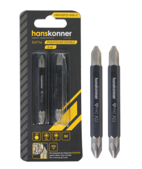 Hanskonner Биты двустор., PH2xPZ2x65мм, сталь S2, Diamond, 2шт, HKPH2PZ2-65D-2