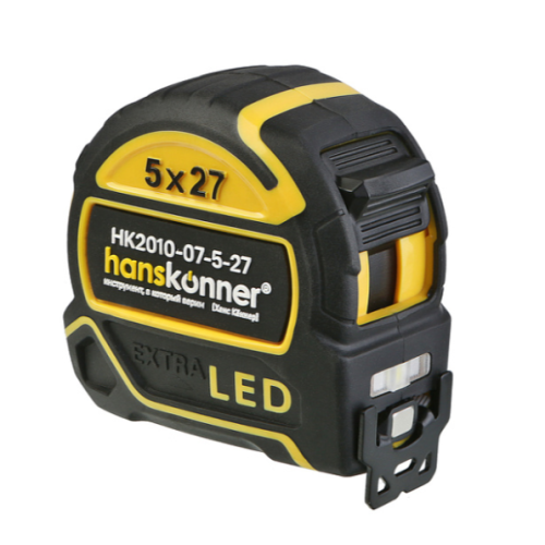 Рулетка 5x27, противоударный обрезин.корпус, LED фонарь, hanskonner HK2010-07-5-27