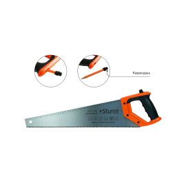 Sturm Ножовка по дереву с КАРАНДАШОМ, 450мм,11-12 зуб/1", 3D ЗУБ. Кулибин, pat 1060-11-4511