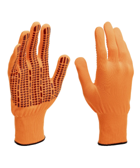 Сибртех Перчатки трикотажные, синтетическая нить, ПВХ-гель точка, цвет: оранжевый, L, 13 класс 68198