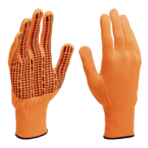Перчатки трикотажные, синтетическая нить, ПВХ-гель точка, цвет: оранжевый, L, 13 класс Сибртех 68198