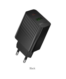 BOROFONE Сетевое зарядное устройство BAS74A/ СЗУ / PD + QC 3.0/ 2 USB: Type-C + Type-A/ Выход: 20W + 18W/ Черный