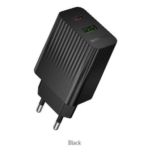 Сетевое зарядное устройство BOROFONE BAS74A/ СЗУ / PD + QC 3.0/ 2 USB: Type-C + Type-A/ Выход: 20W + 18W/ Черный