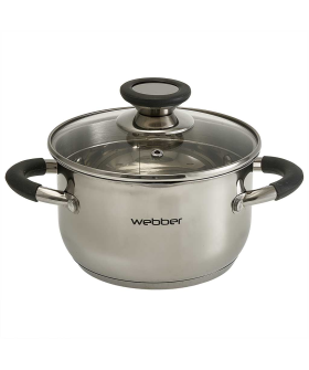 WEBBER Кастрюля 1,9 л, 16 см, из нержавеющей стали со стеклянной крышкой с отверстиями для слива BE-371/2 серия STYLE