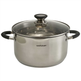 WEBBER Кастрюля 6 л, 24 см, из нержавеющей стали со стеклянной крышкой с отверстиями для слива BE-375/2 серия STYLE