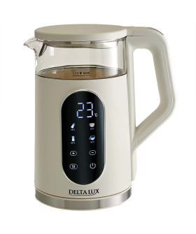 DELTA Чайник электрический 2200 Вт, 1,7 л LUX DE-1025, корпус из термостойкого стекла и пластика, белый