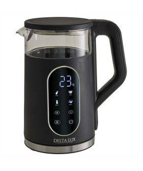 DELTA Чайник электрический 2200 Вт, 1,7 л LUX DE-1025, корпус из термостойкого стекла и пластика, черный